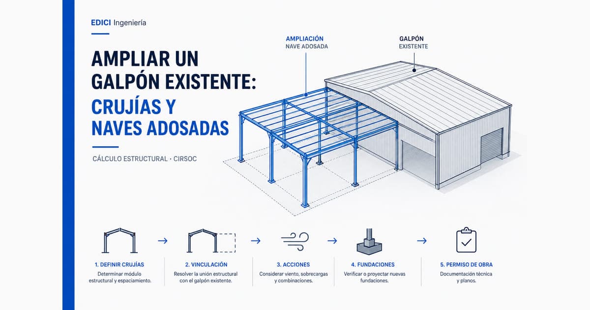 Ampliar un galpón existente: agregar crujías, alargarlo o adosar una nave nueva (Argentina 2026)