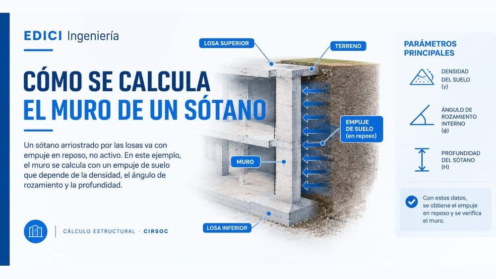 Cómo se calcula el muro de un sótano: empuje de suelos, paso a paso y con números