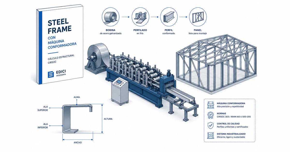 Steel frame con máquina conformadora: cómo funciona la fabricación industrializada (Argentina 2026)