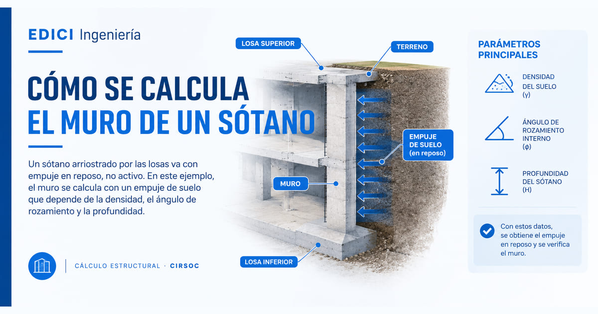 Cómo se calcula el muro de un sótano: empuje de suelos, paso a paso y con números