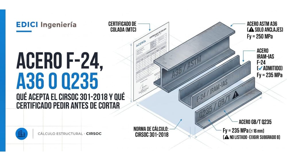 Acero F-24, A36 o Q235: qué acepta el CIRSOC 301-2018 y qué certificado pedir antes de cortar