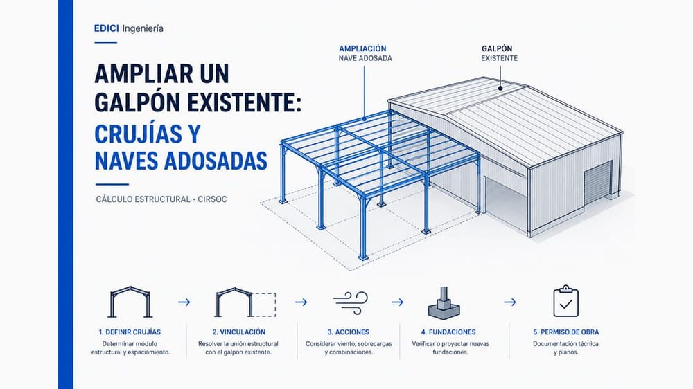 Ampliar un galpón existente: agregar crujías, alargarlo o adosar una nave nueva (Argentina 2026)