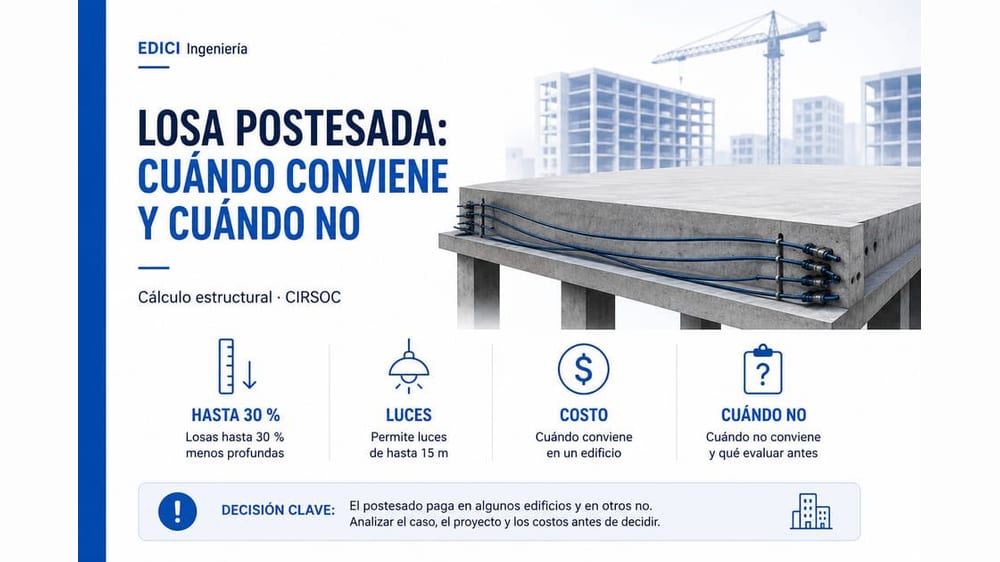 Losa postesada en edificios: cuándo conviene y cuándo no (Argentina, 2026)