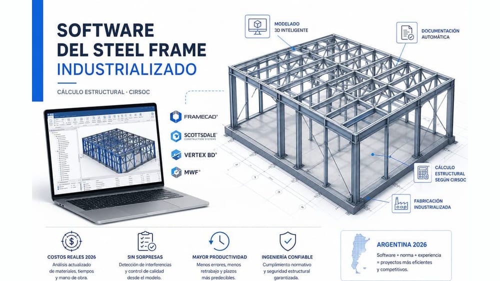 El software del steel frame industrializado: qué se usa, cuánto cuesta y por qué igual necesitás ingeniería (Argentina 2026)