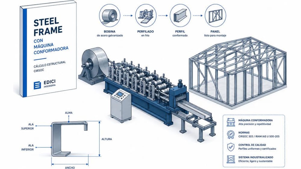 Steel frame con máquina conformadora: cómo funciona la fabricación industrializada (Argentina 2026)