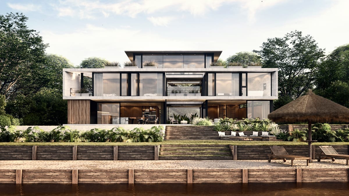 Render de vivienda con estructura de hormigón armado