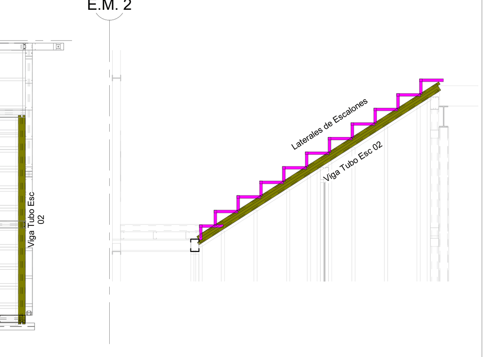 Armado del tramo de una escalera de steel frame en un proyecto real de EDICI — laterales de escalones montados sobre la viga tubo inclinada